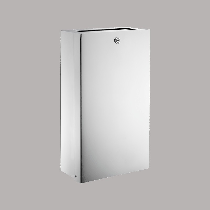 Wall-mounted stainless steel bin with lid and lock