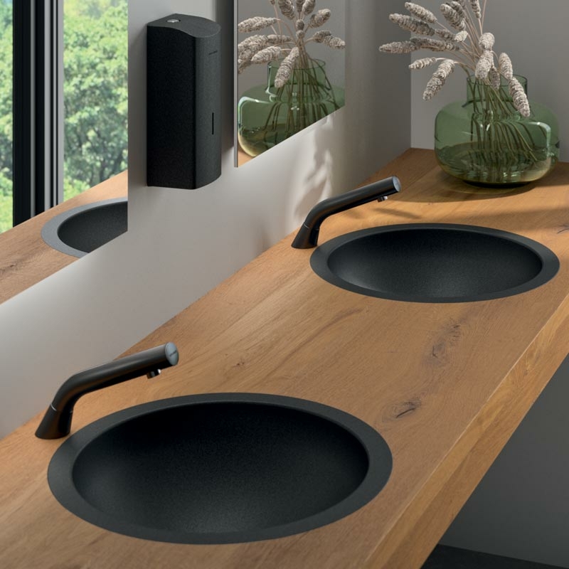 HEMI inset washbasin Ø 385mm, stainless steel, Matte black Teflon® finish
